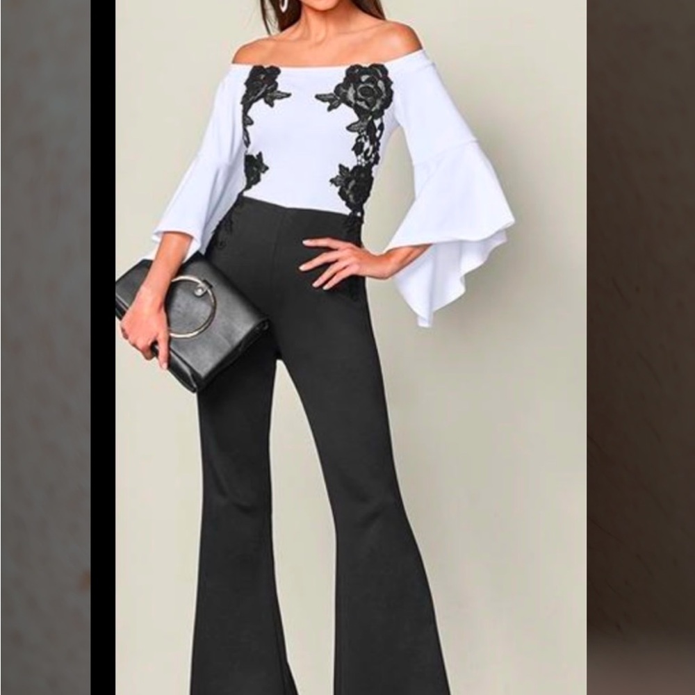 Elegant Black and White Off-Shoulder Jumpsuit